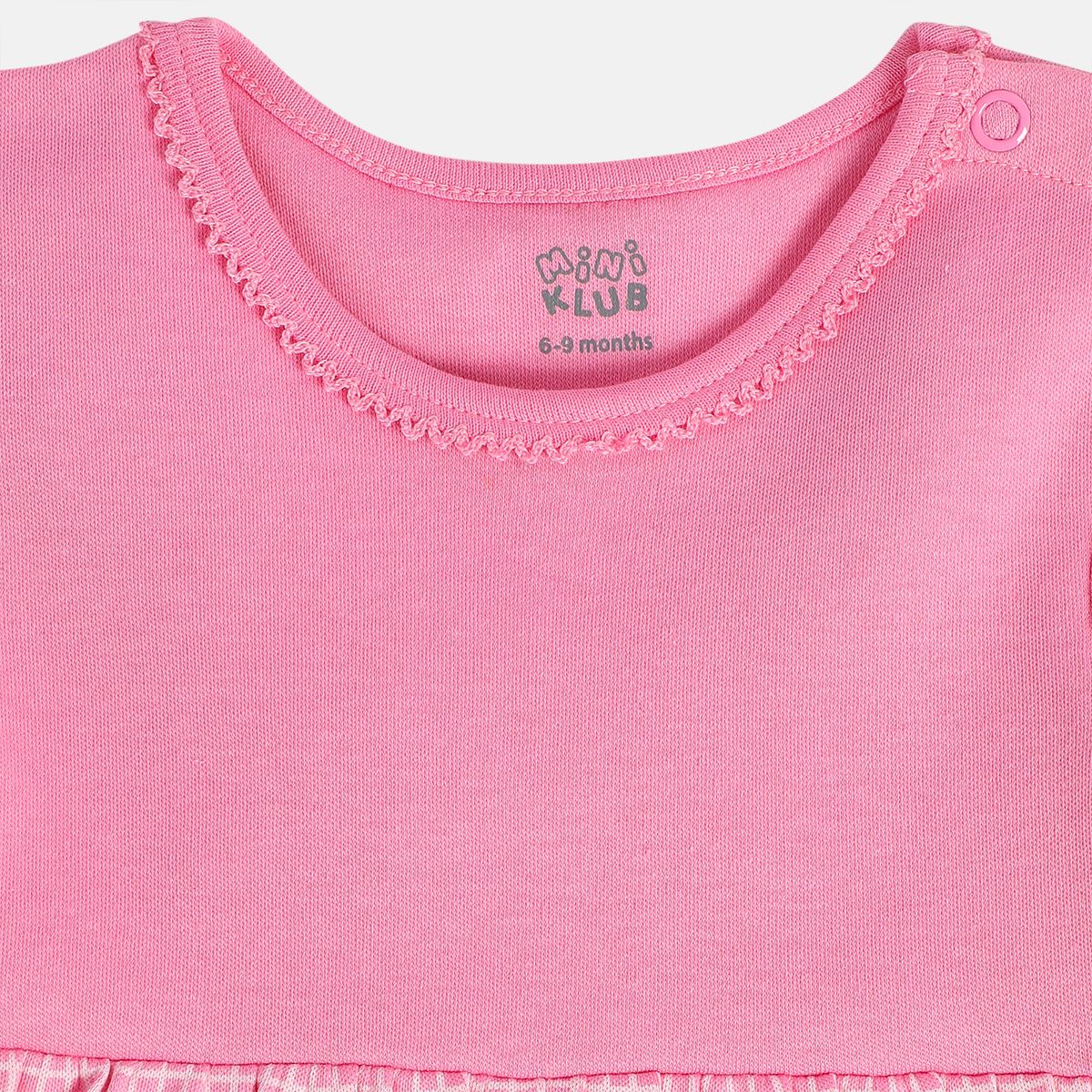 Girls Minklub Cotton Pack Of 2 Full Sleeves Checks & Clouds Printed Dress - Pink & Orange