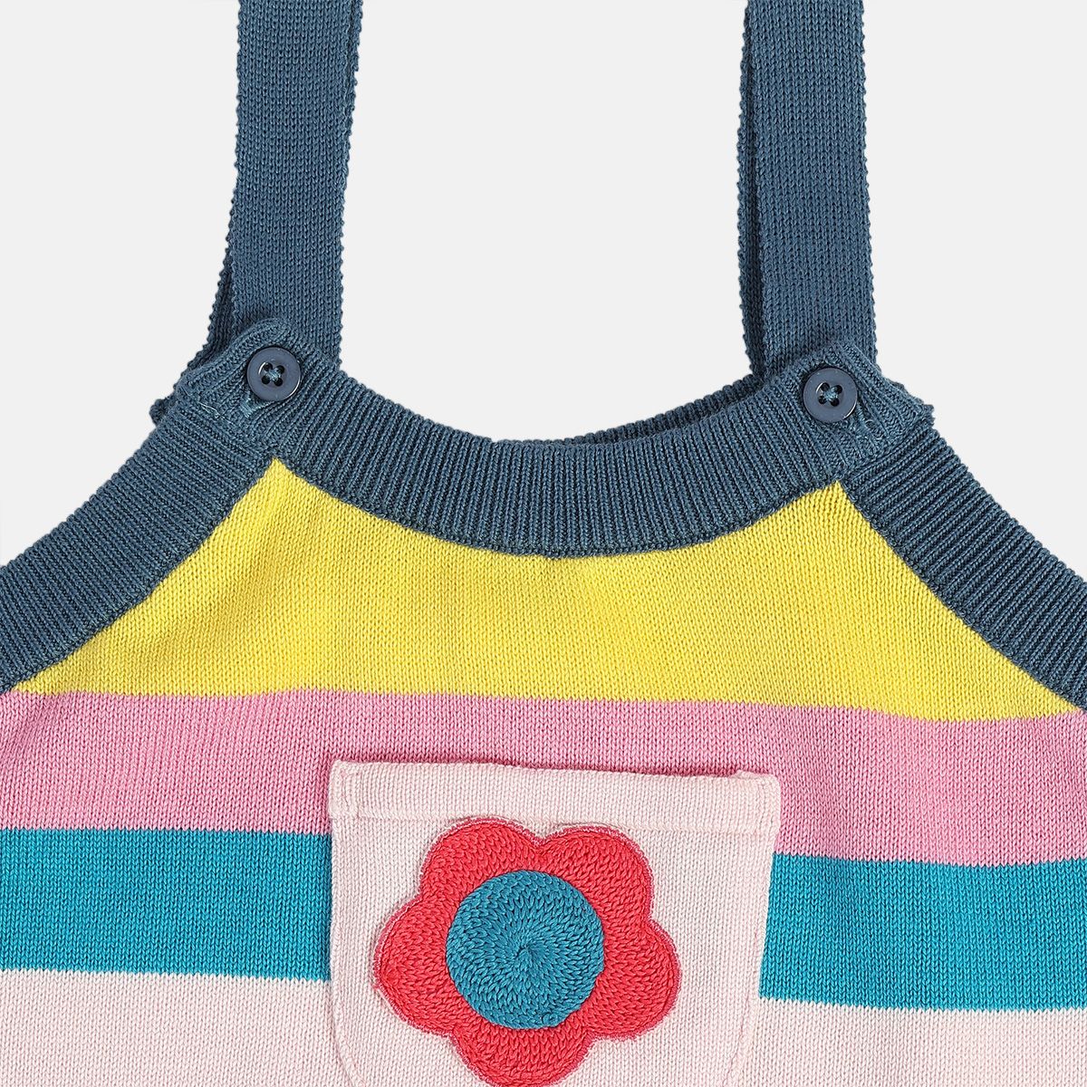 Girls Cotton Full Sleeves Striped Pinny Set - Pink & Blue