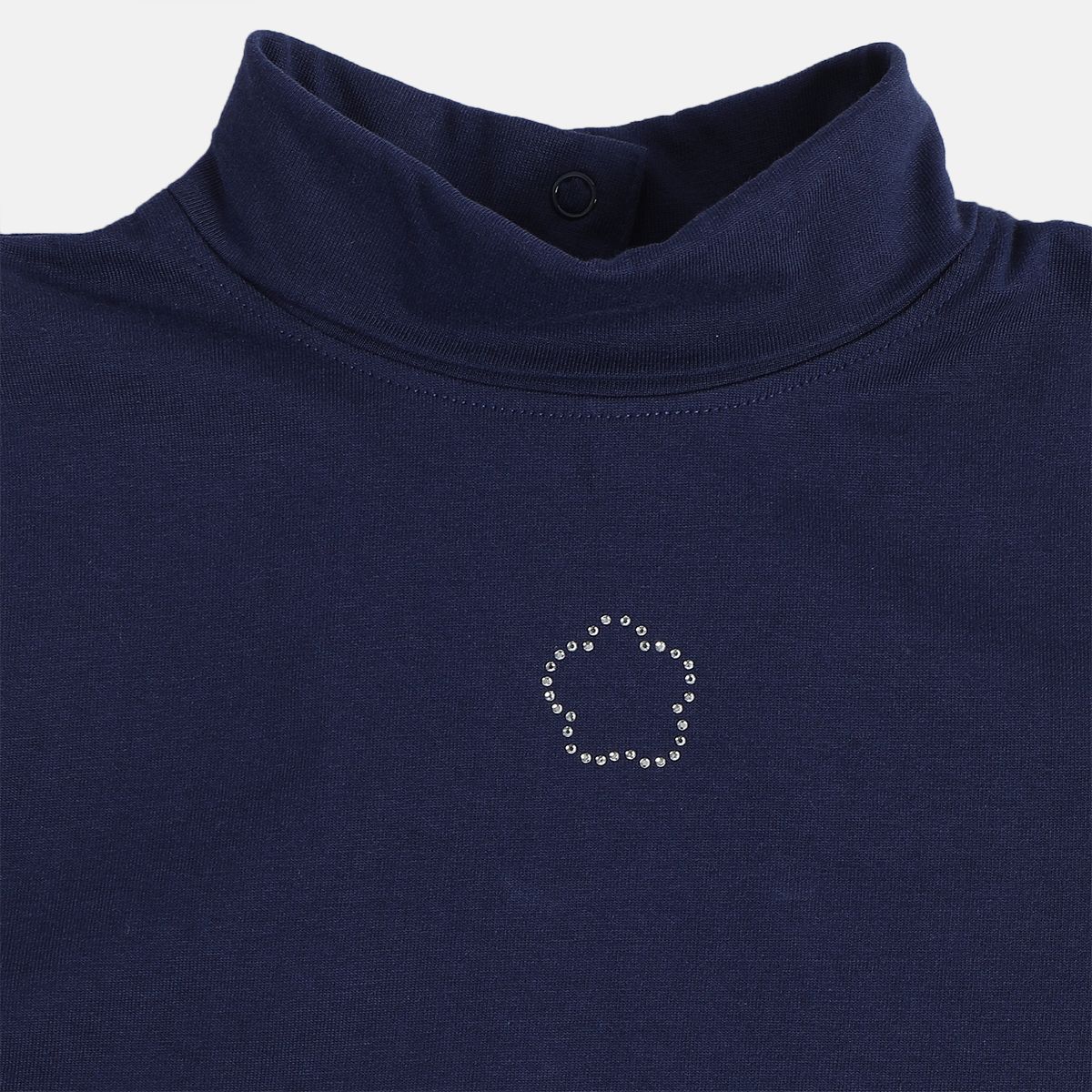 Girls Cotton Full Sleeves Self design Pinny Set - White & Dark blue