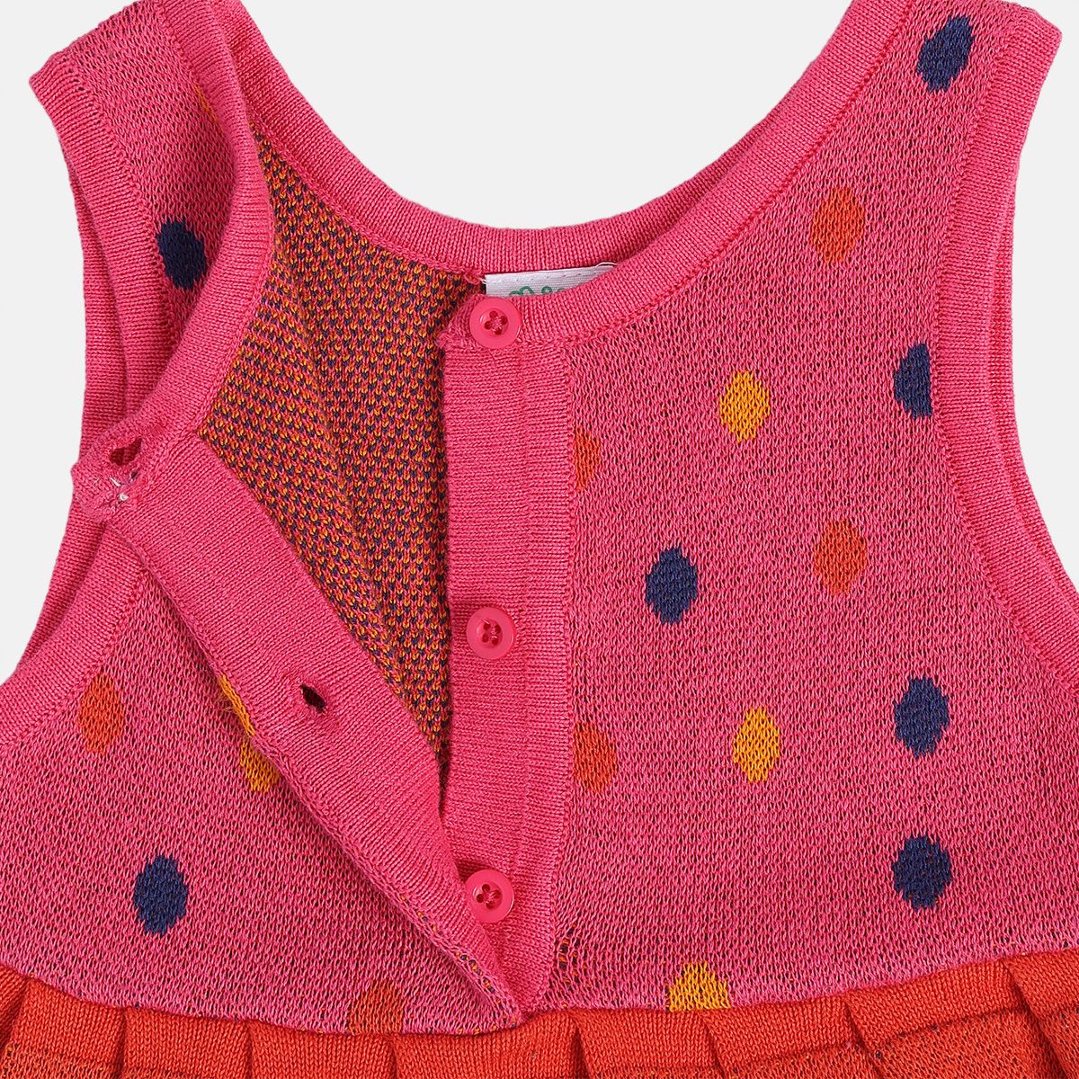 Girls Cotton Full Sleeves Geometric Self Design Pinny Set - Pink & Navy Blue