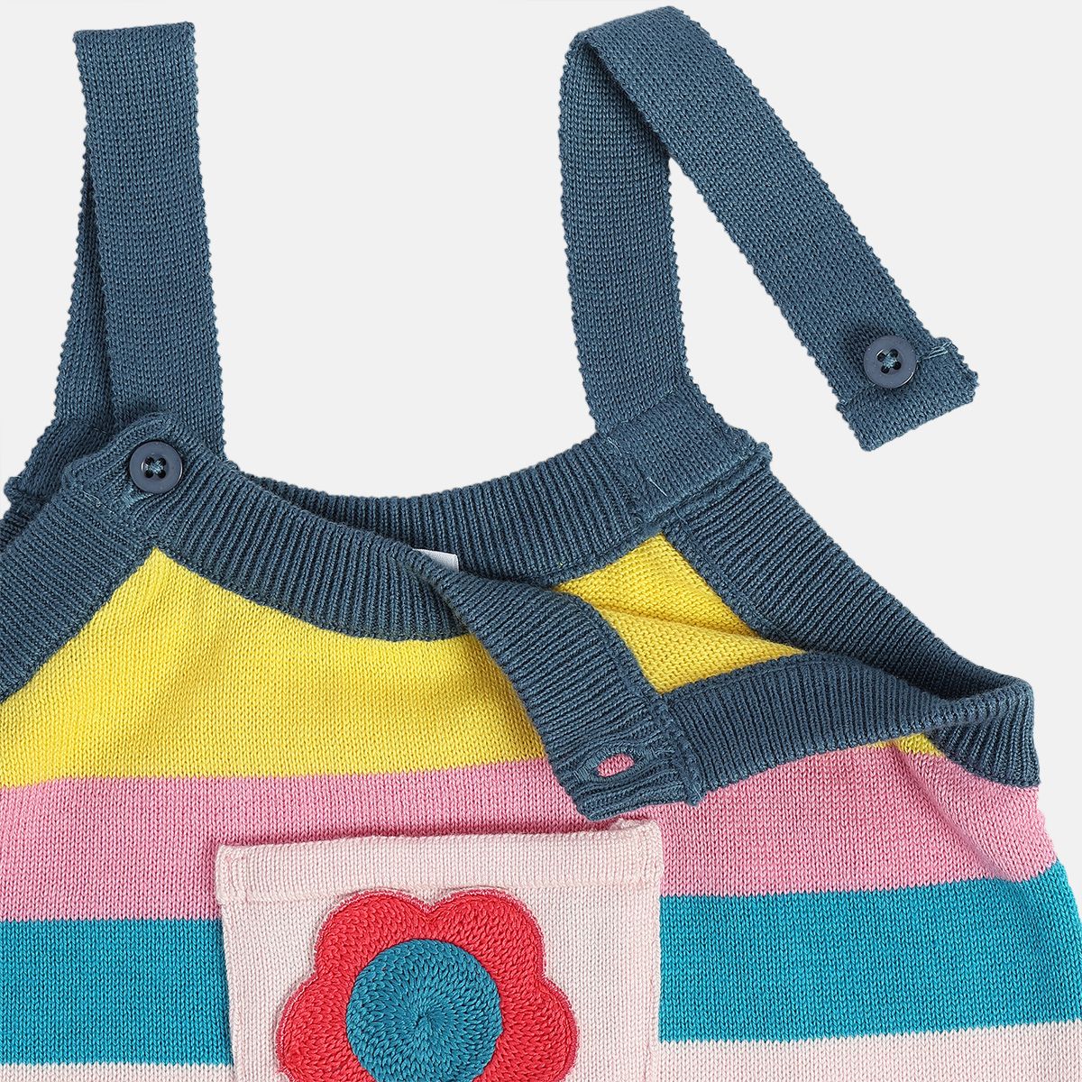 Girls Cotton Full Sleeves Striped Pinny Set - Pink & Blue