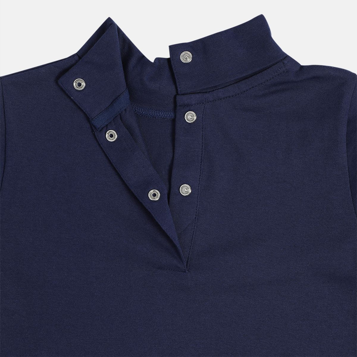 Girls Cotton Full Sleeves Self design Pinny Set - White & Dark blue