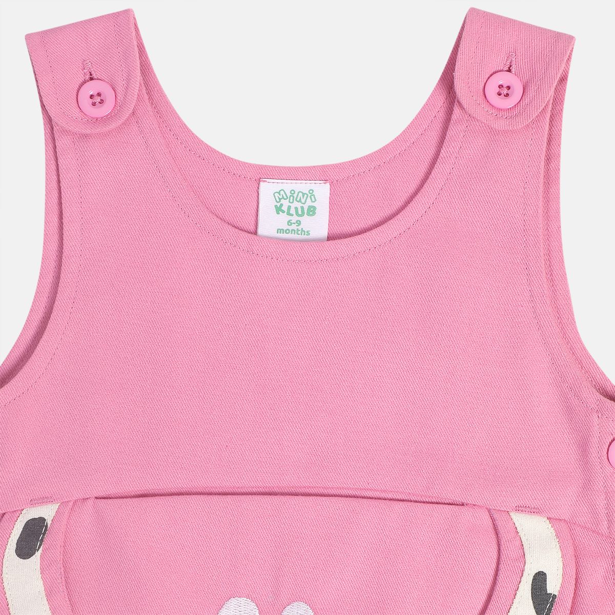 Girls Cotton Full Sleeves Animal Printed Pinny Set - White & Pink