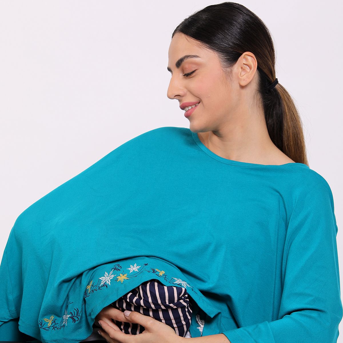 Harbor Blue Round Neck Nursing Wrapper