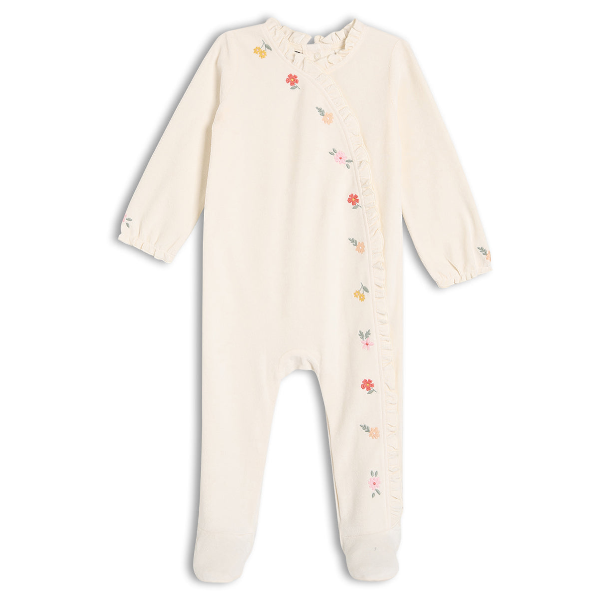 Baby Girls Velour Embroidered Sleepsuit &  Comforter, Cream