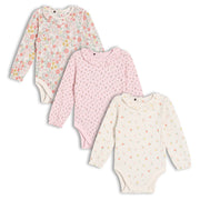 Baby Girls Pack of 3 Floral Printed Bodysuits, Multicolour