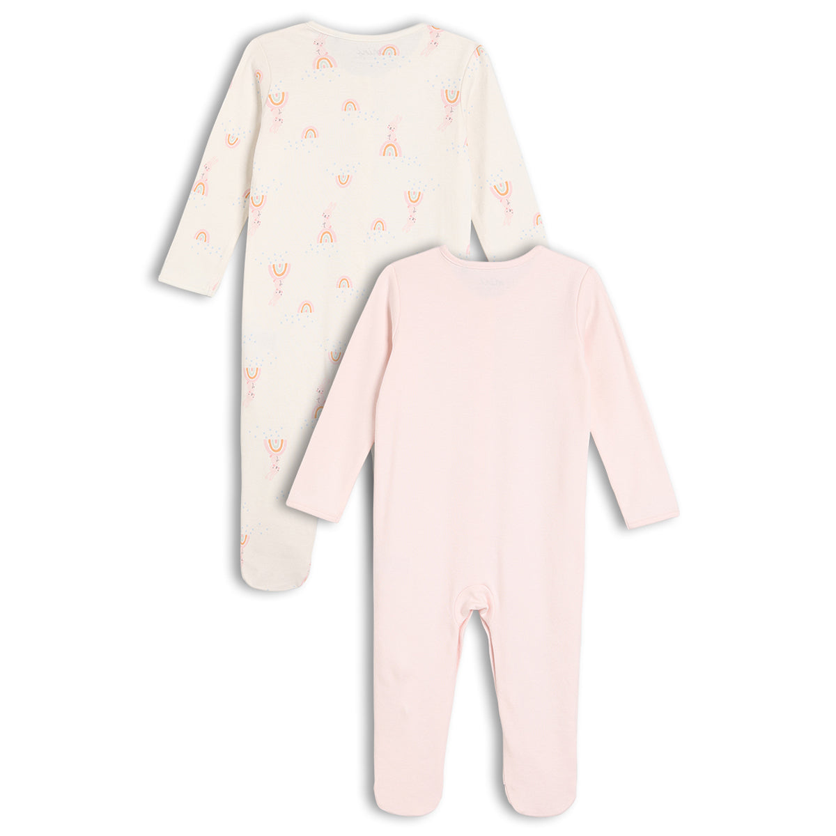 Baby Girls Pack of 2 Rainbow Printed Sleepsuit, Multicolour