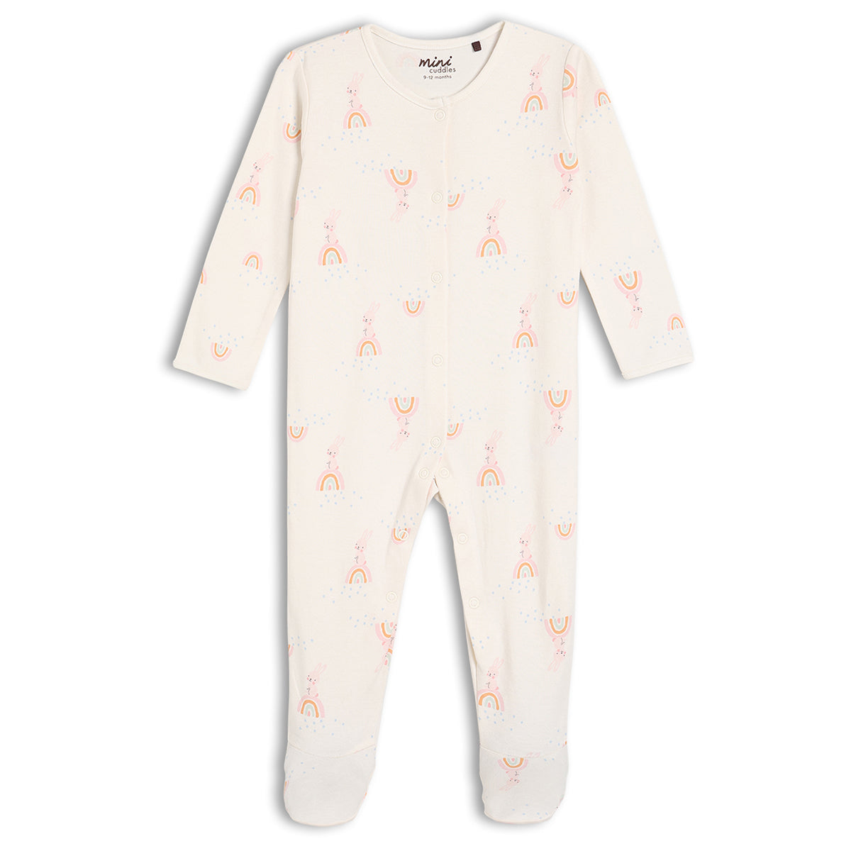 Baby Girls Pack of 2 Rainbow Printed Sleepsuit, Multicolour