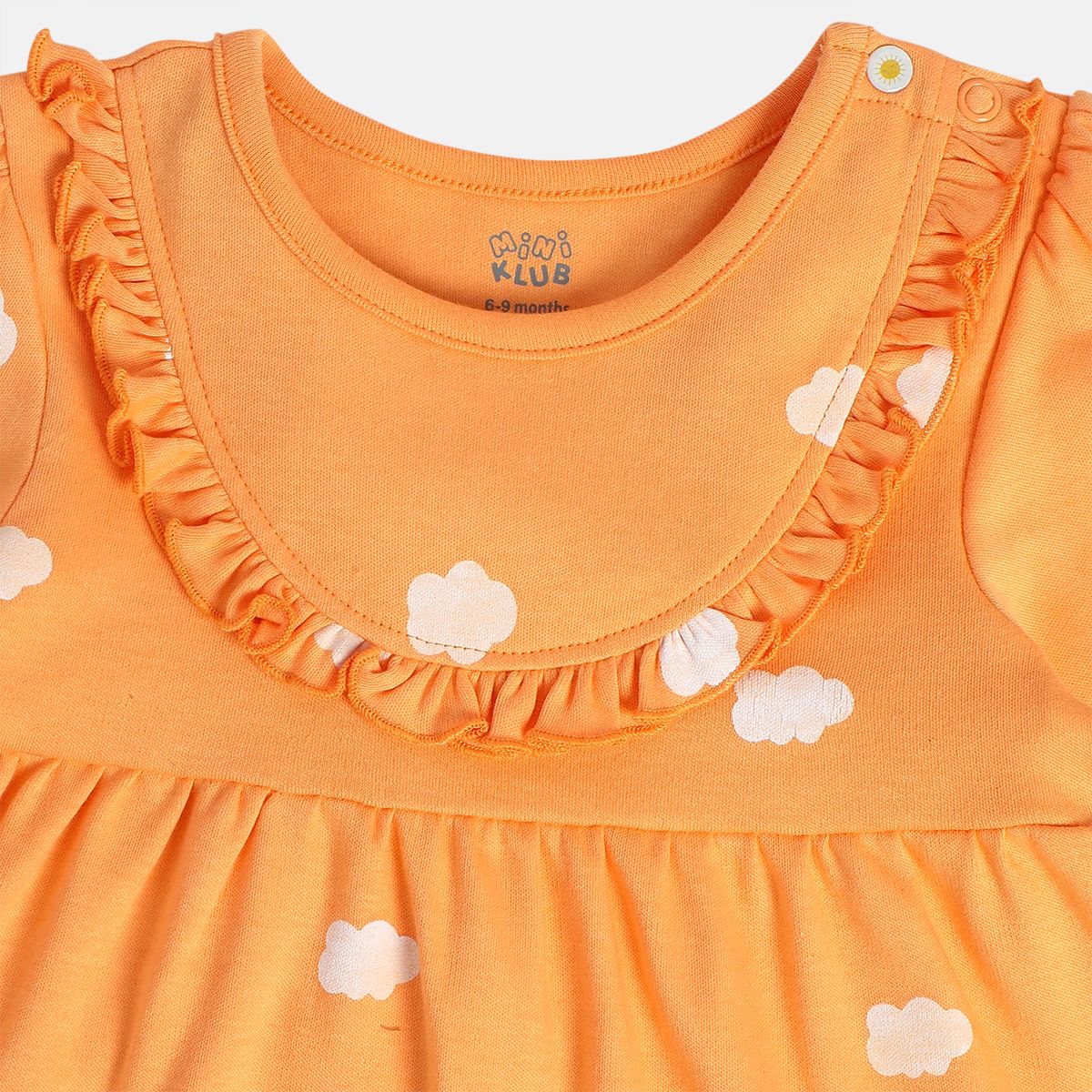 Girls Minklub Cotton Pack Of 2 Full Sleeves Checks & Clouds Printed Dress - Pink & Orange