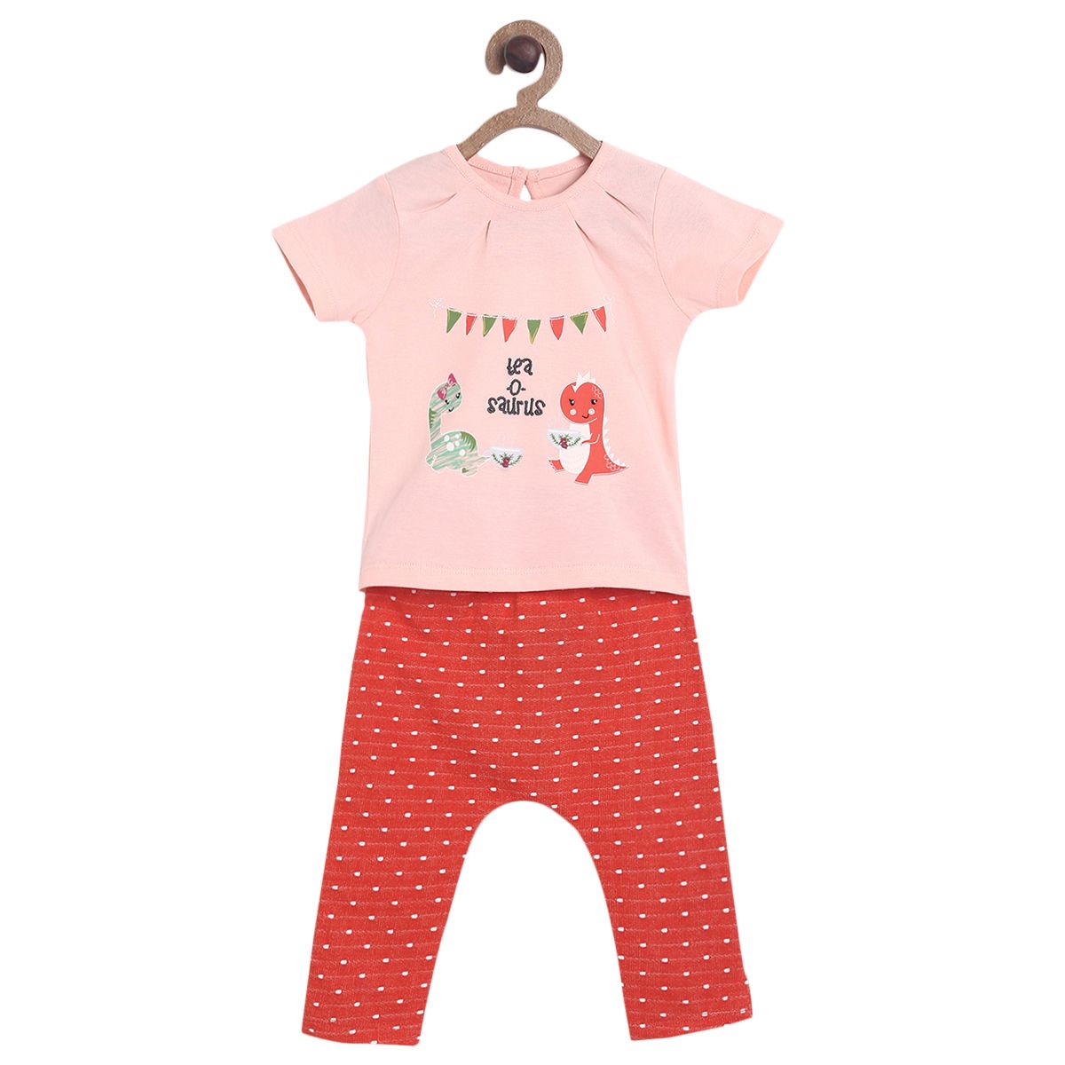 Pack of 2 top and bottom set - baby pink & red for 0-3 Months