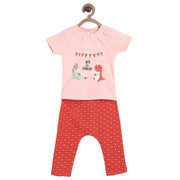 Pack of 2 top and bottom set - baby pink & red for 0-3 Months