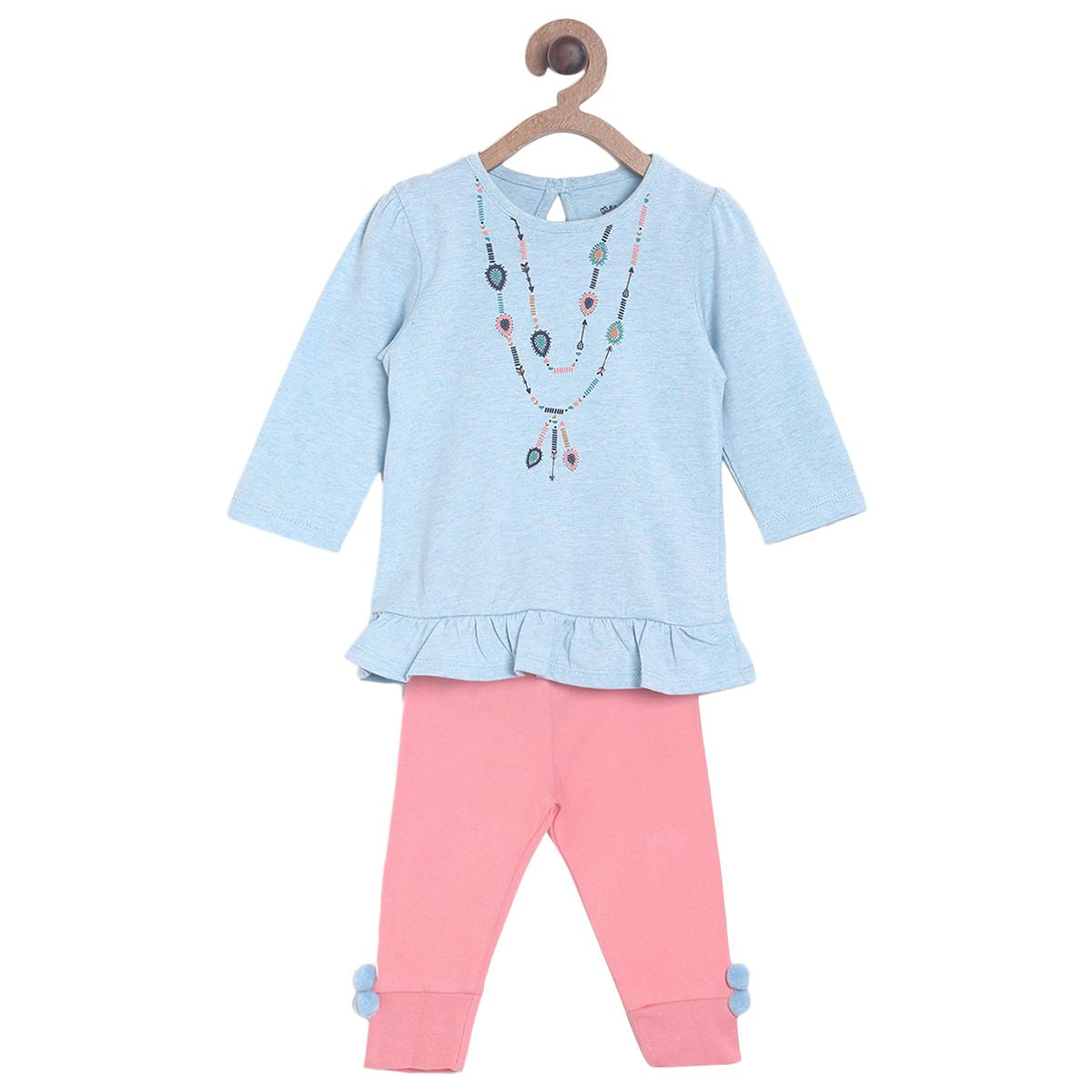 Pack of 2 top and bottom set - light blue & pink for 0-3 Months