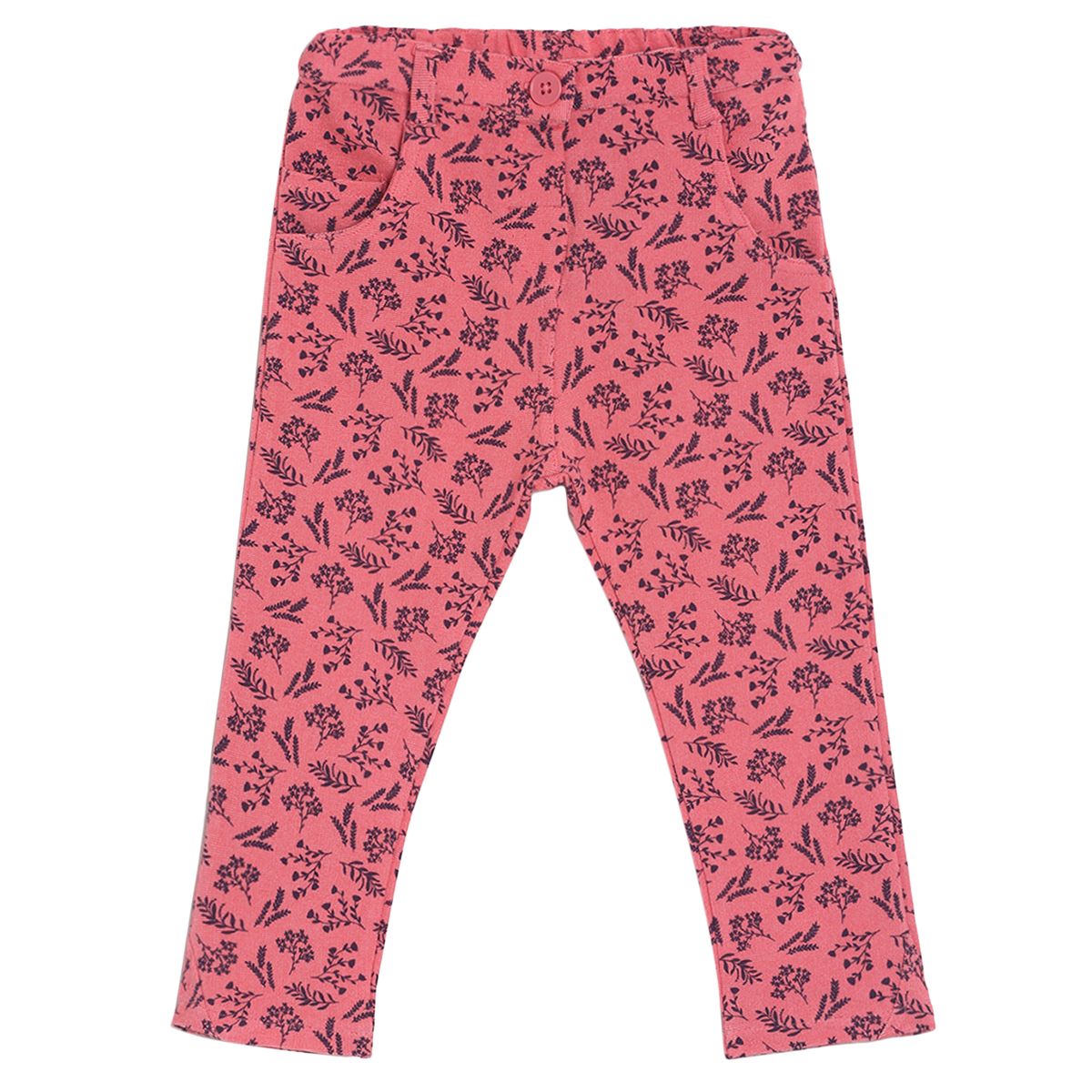 Pack of 1 knit pant - coral red & dark grey for 12-18 Months