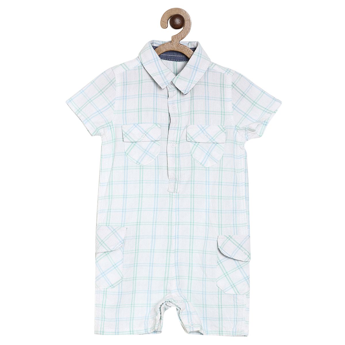 Pack of 1 romper - white & light sky blue for 0-3 Months