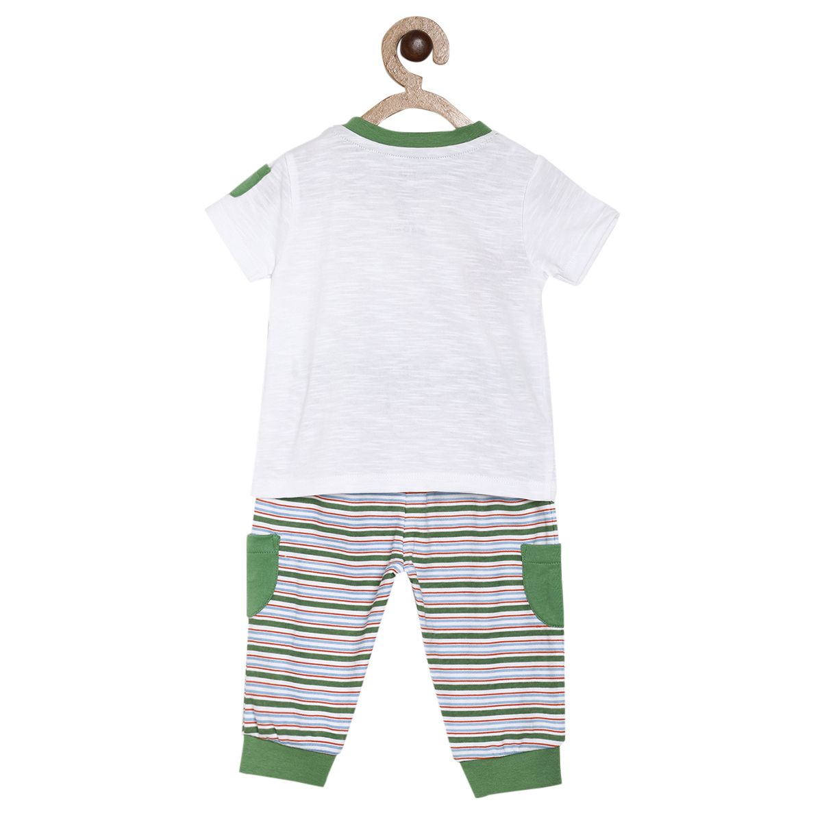 Pack of 2 t-shirt and bottom set - white & green for 0-3 Months