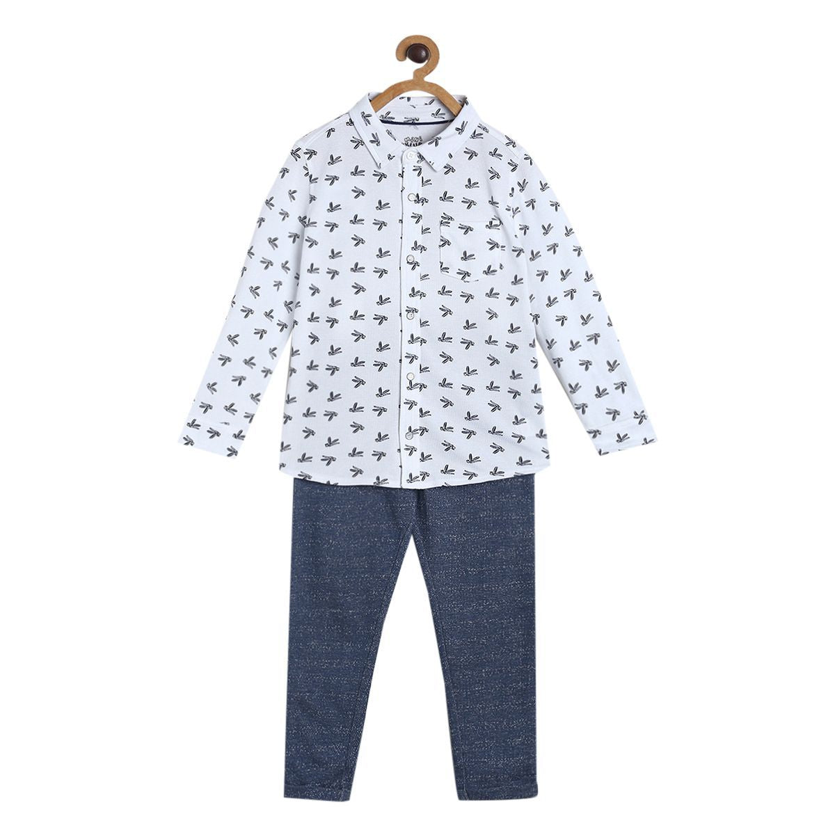 Boys White Top & Knit Bottom