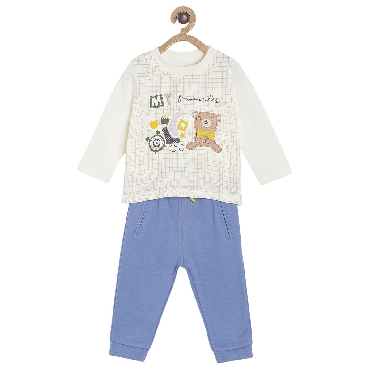 Pack of 2 t-shirt & knit bottom - off white for 0-3 Months