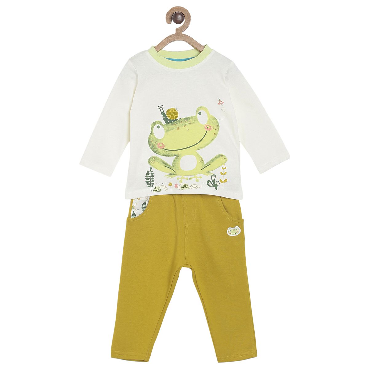 Pack of 2 t-shirt & knit bottom - off white for 0-3 Months