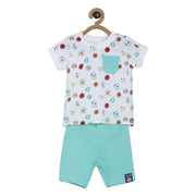 Pack of 2 t- shirt & shorts set - white & turquoise blue for 0-3 Months