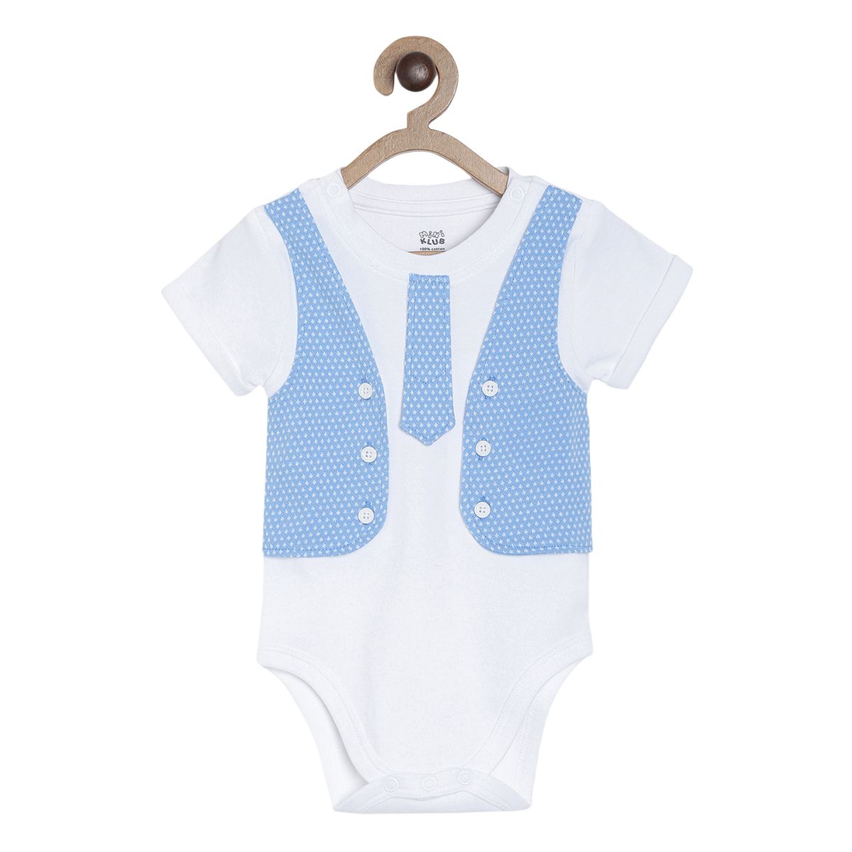 Pack of 2 bodysuit+knit bottom set - white & sky blue for New Born