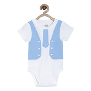 Pack of 2 bodysuit+knit bottom set - white & sky blue for New Born