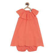 Pack of 3 dress + bloomer + head band set - coral for 0-3 Months