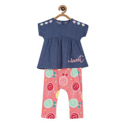 Pack of 2 top & bottom  set - denim blue & pink for 0-3 Months