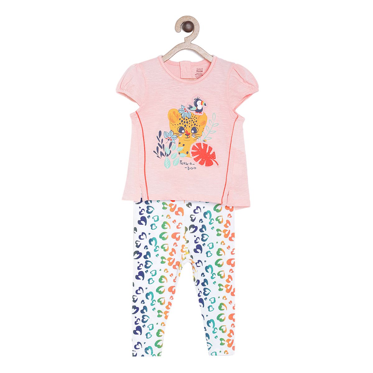 Pack of 2 top and legging set - baby pink & white for 0-3 Months