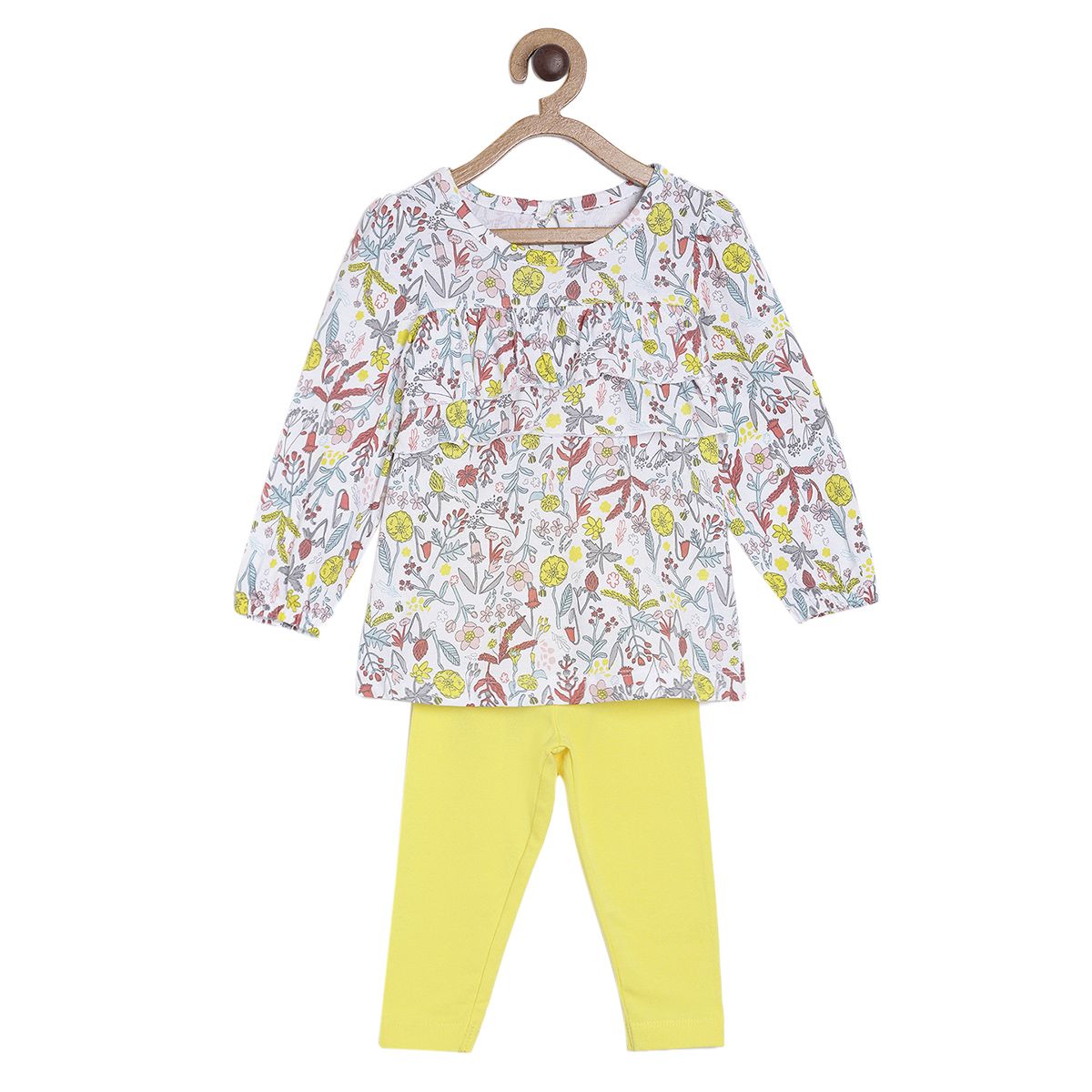 Pack of 2 knit top and knit bottom - white & yellow for New Born