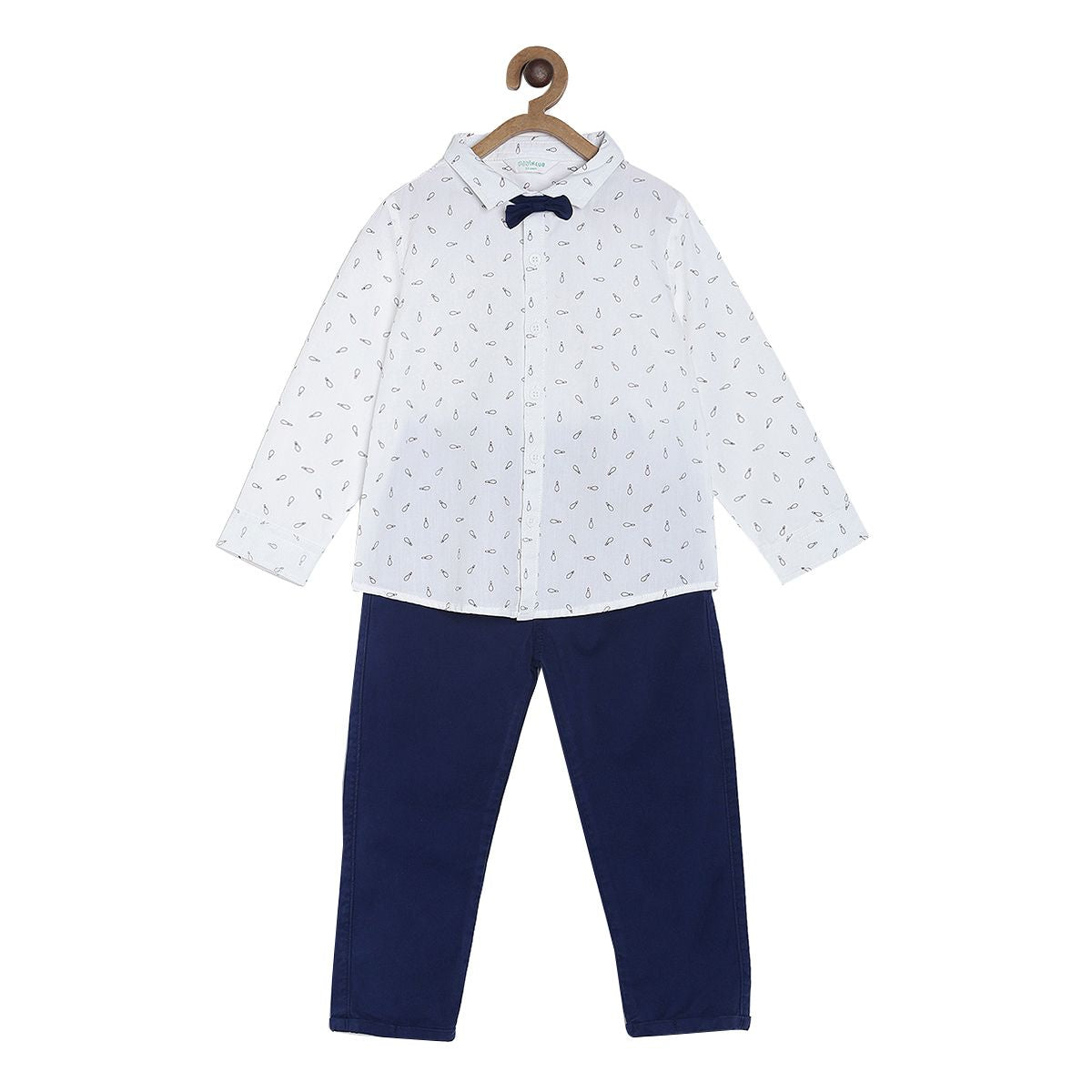 Pack of 2 shirt and woven pant - white & navy blue for 3-6 Months