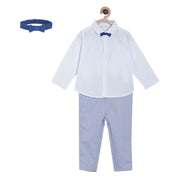 Pack of 3 woven shirt&woven trouser - white & blue for 3-6 Months