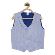 Pack of 1 woven waist coat - sky blue & dark blue for 3-6 Months