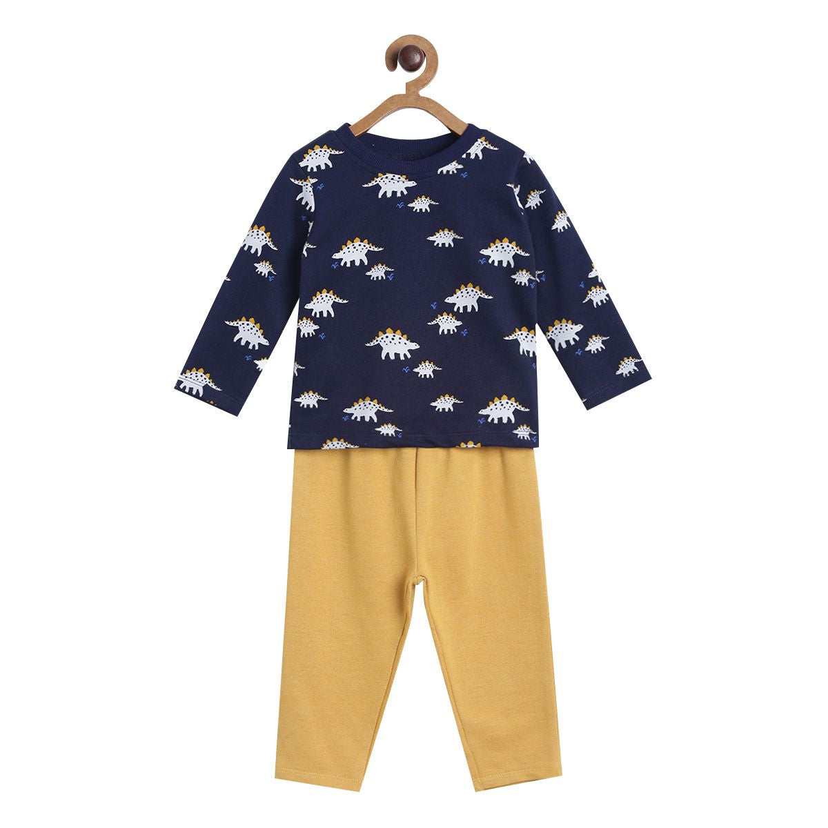 Pack of 2 t-shirt and knit bottom - navy blue & golden brown for 0-3 Months