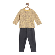 Pack of 2 t-shirt and knit bottom - light brown & black for 0-3 Months