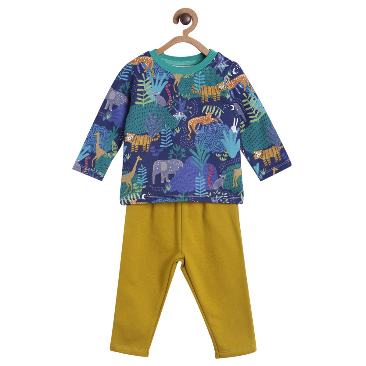 Pack of 2 t-shirt and knit bottom - blue & olive green for 0-3 Months