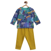 Pack of 2 t-shirt and knit bottom - blue & olive green for 0-3 Months