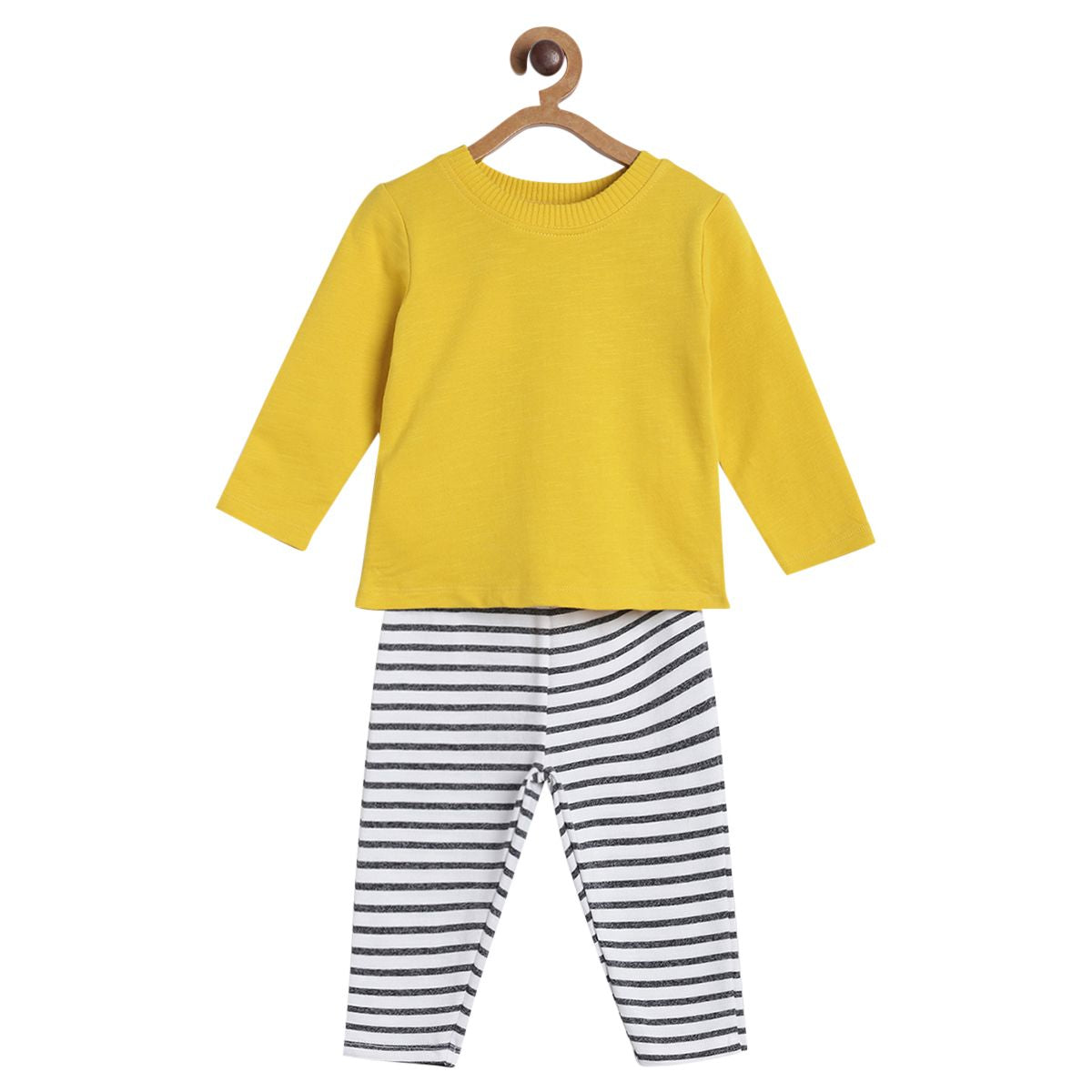 Pack of 2 t-shirt and knit bottom - yeloow & white and blue for 0-3 Months