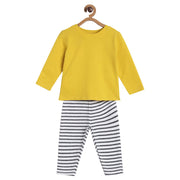 Pack of 2 t-shirt and knit bottom - yeloow & white and blue for 0-3 Months