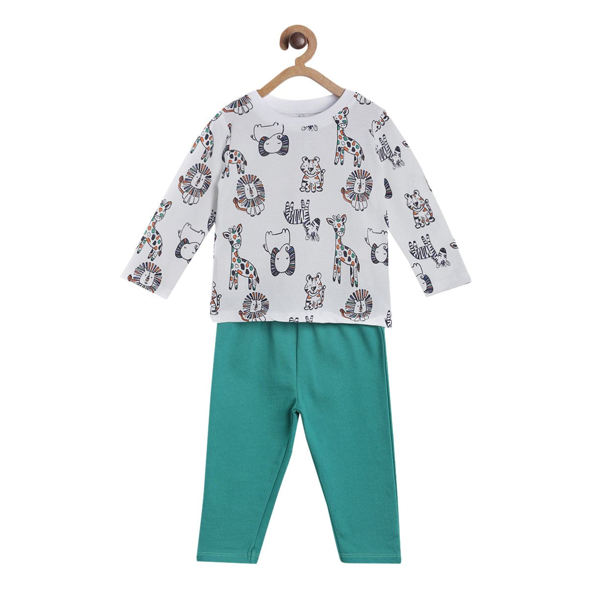 Pack of 2 t-shirt and knit bottom - white & mint green for 0-3 Months