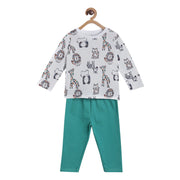 Pack of 2 t-shirt and knit bottom - white & mint green for 0-3 Months