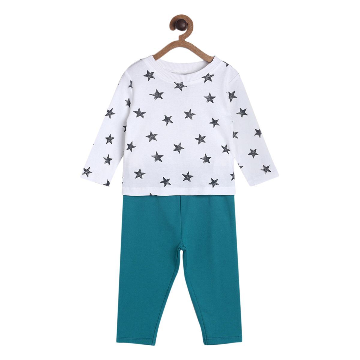 Pack of 2 t-shirt and knit bottom - white & midnightblue for 0-3 Months