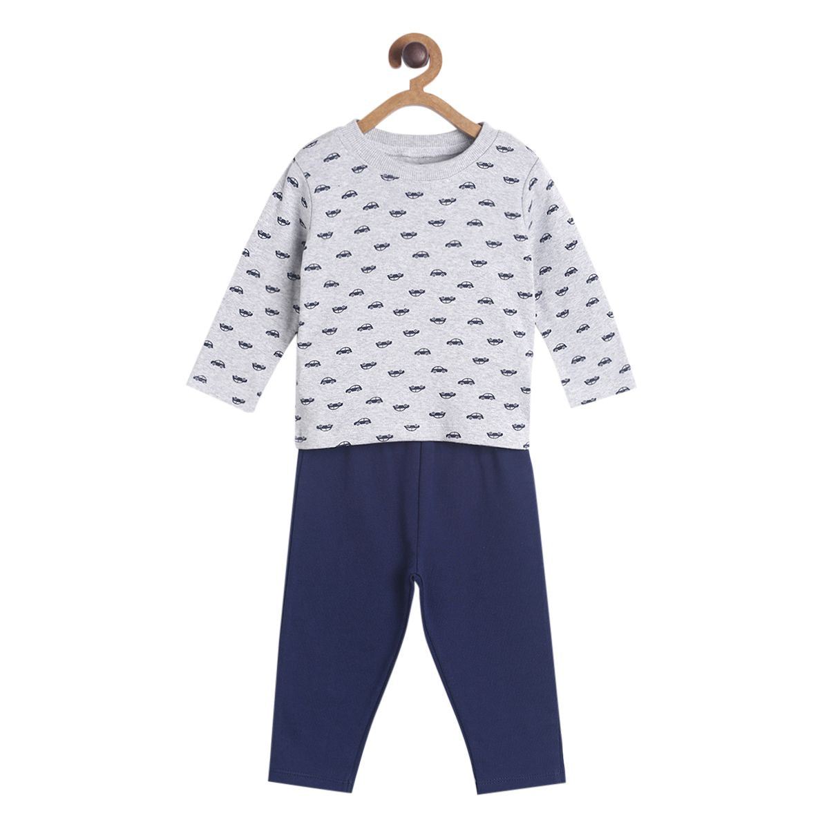 Pack of 2 t-shirt and knit bottom - white & navy blue for 0-3 Months