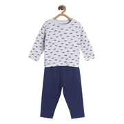 Pack of 2 t-shirt and knit bottom - white & navy blue for 0-3 Months