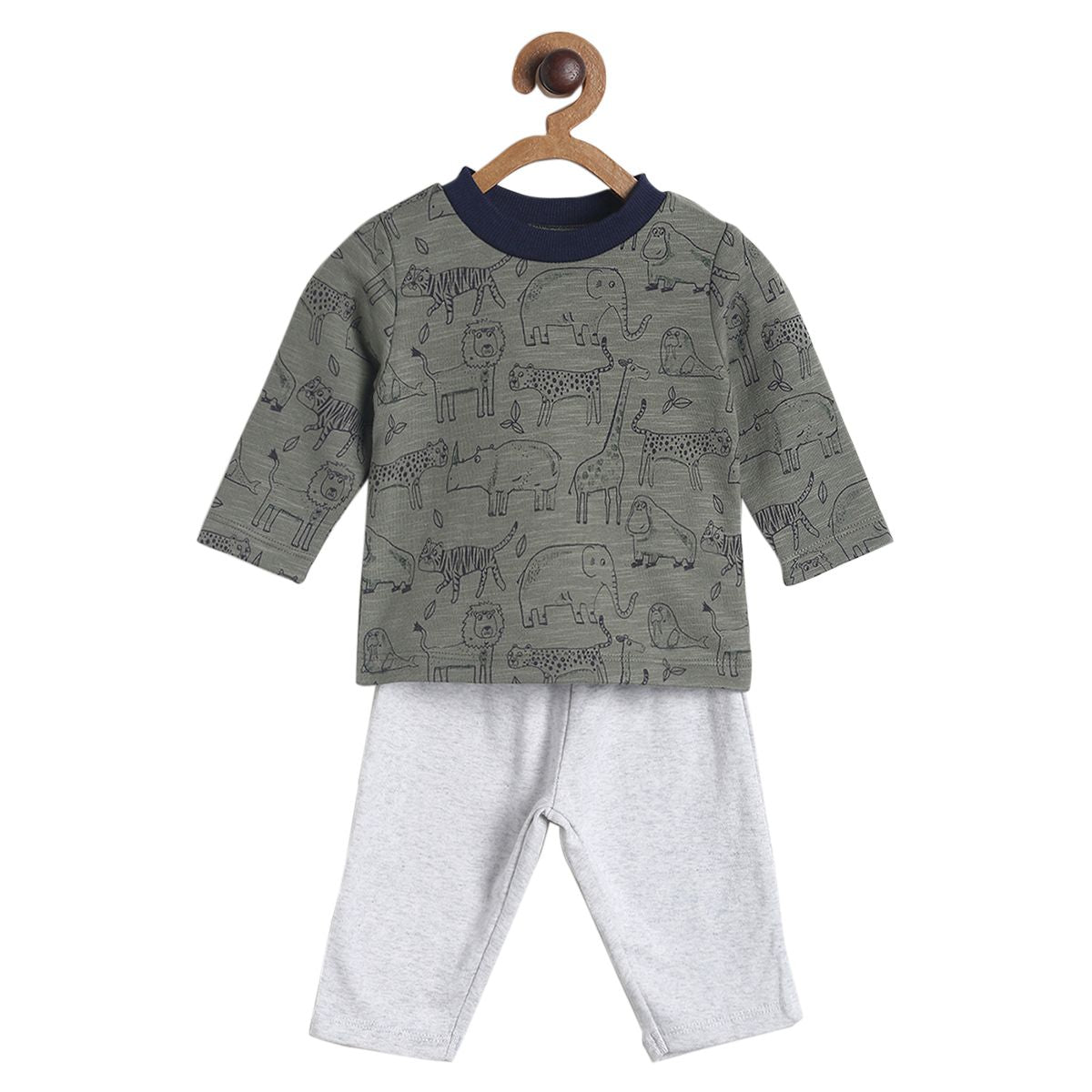 Pack of 2 t-shirt and knit bottom - grey & white for 0-3 Months