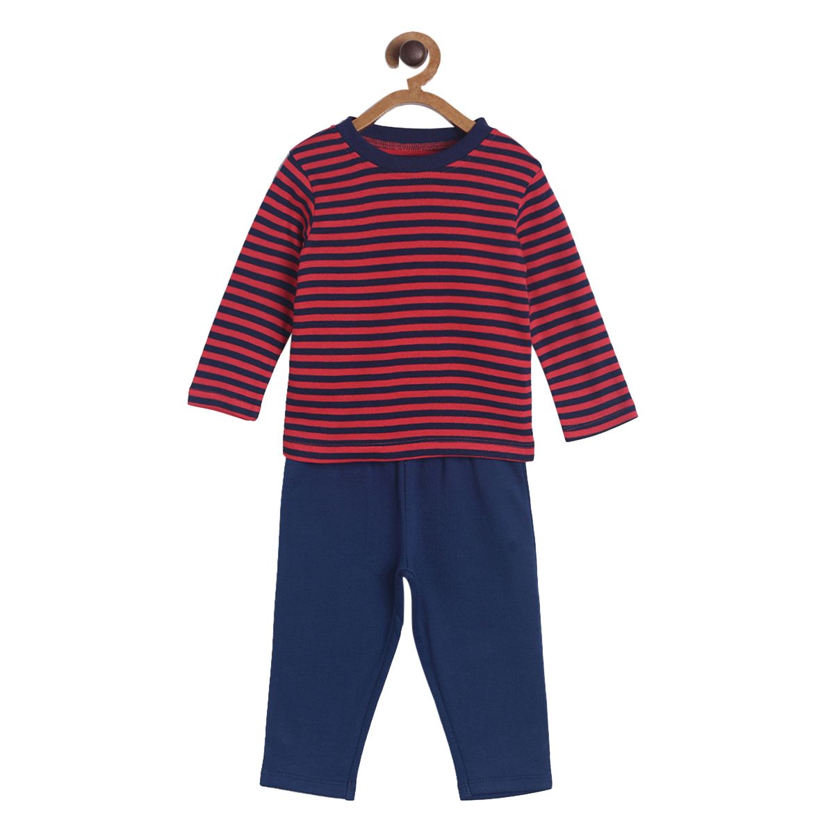 Pack of 2 t-shirt and knit bottom - maroon & navy blue for 0-3 Months
