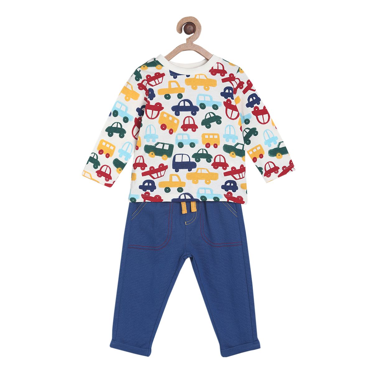 Pack of 2 t-shirt and knit bottom set - blue & dark blue for 0-3 Months