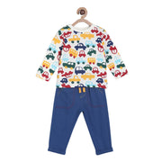 Pack of 2 t-shirt and knit bottom set - blue & dark blue for 0-3 Months