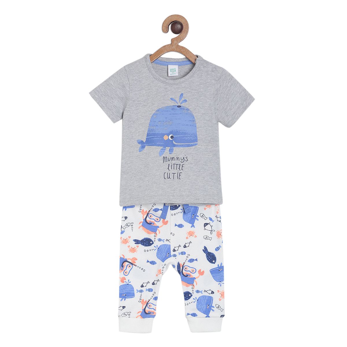 Pack of 2 t-shirt and bottom - grey & white for 0-3 Months
