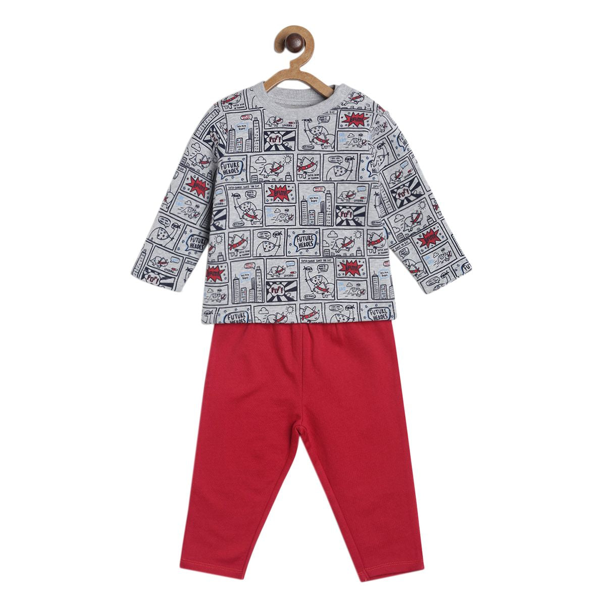 Pack of 2 t-shirt and knit bottom - blue & red for 0-3 Months