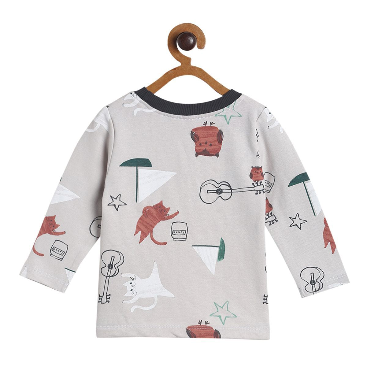 Pack of 2 t-shirt and knit bottom - light grey & brown for 0-3 Months